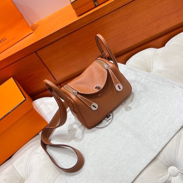 37 Gold Mini lindy 19cm Tc Leather Silver Hardware Full Handmade