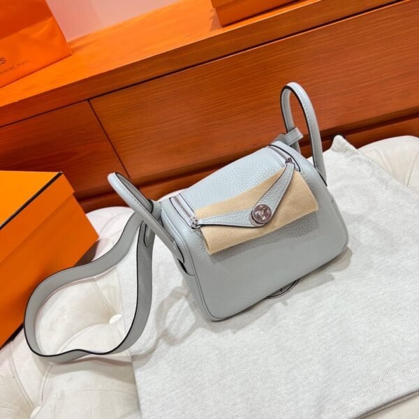 08 Blue pale Mini lindy 19cm Tc Leather Silver Hardware Full Handmade