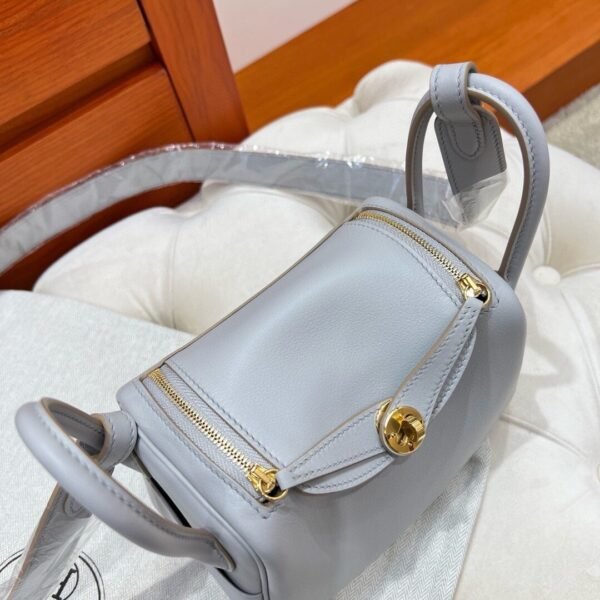 80 Pearl Gray Mini lindy 19cm Swift Leather Gold Hardware Full Handmade