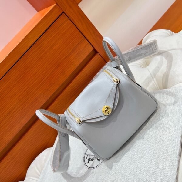 80 Pearl Gray Mini lindy 19cm Swift Leather Gold Hardware Full Handmade