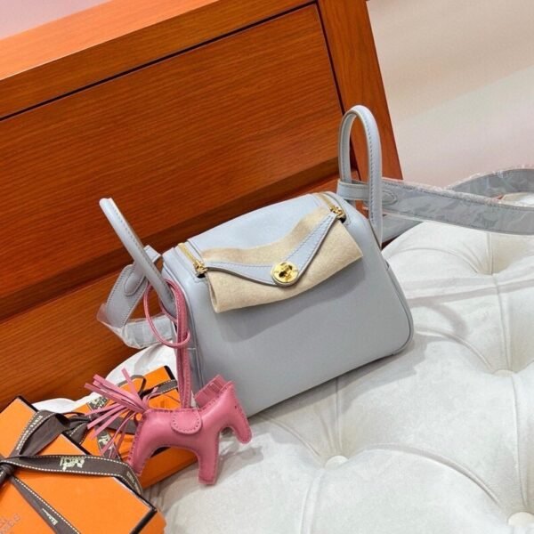 80 Pearl Gray Mini lindy 19cm Swift Leather Gold Hardware Full Handmade