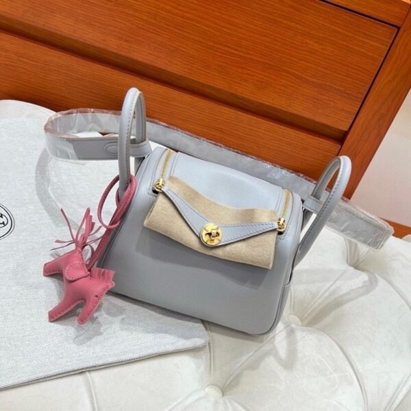 80 Pearl Gray Mini lindy 19cm Swift Leather Gold Hardware Full Handmade