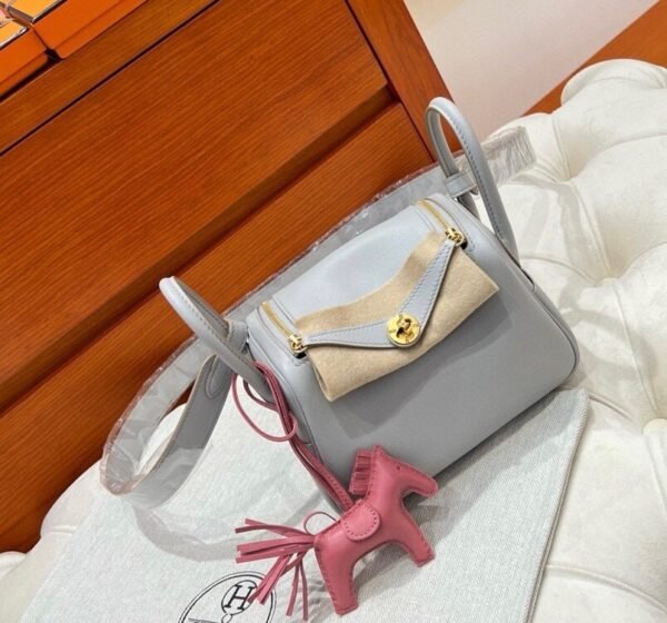 80 Pearl Gray Mini lindy 19cm Swift Leather Gold Hardware Full Handmade