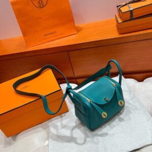 7F Blue paon Mini lindy 19cm Tc Leather Gold Hardware Full Handmade