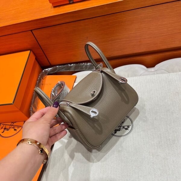 18 Etoupe Mini Lindy 19cm Tc Leather Silver Hardware Full Handmade