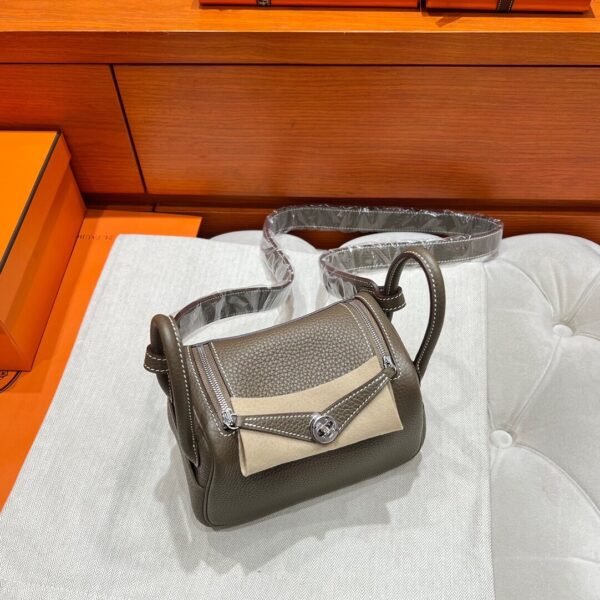 18 Etoupe Mini Lindy 19cm Tc Leather Silver Hardware Full Handmade