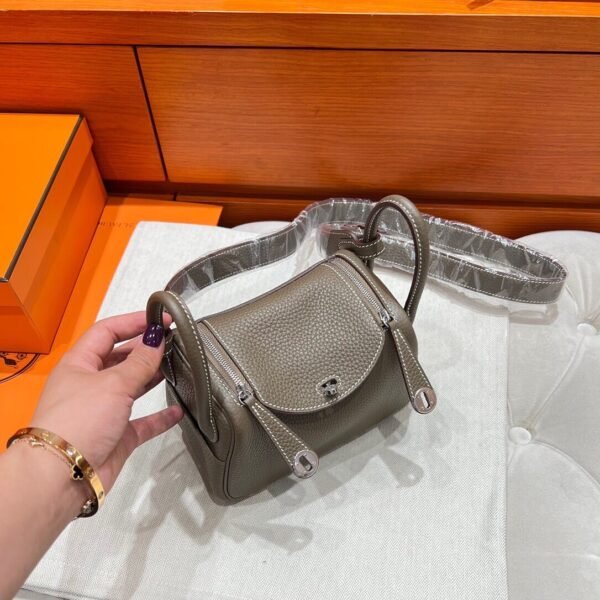18 Etoupe Mini Lindy 19cm Tc Leather Silver Hardware Full Handmade
