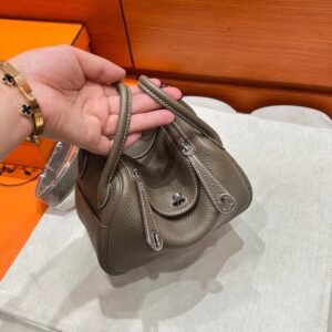 18 Etoupe Mini Lindy 19cm Tc Leather Silver Hardware Full Handmade