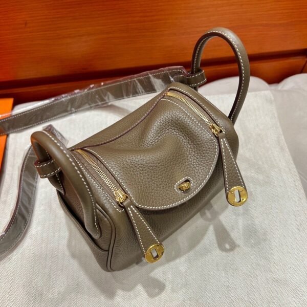 18 Etoupe Mini Lindy 19CM Tc Leather Gold Hardware Full Handmade