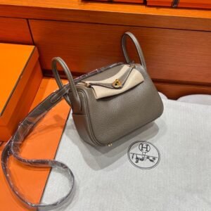 18 Etoupe Mini Lindy 19CM Tc Leather Gold Hardware Full Handmade