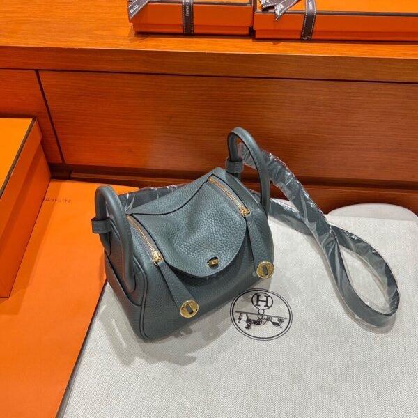 63 Vert amande Mini Lindy 19cm Tc Leather Gold Hardware Full Handmade