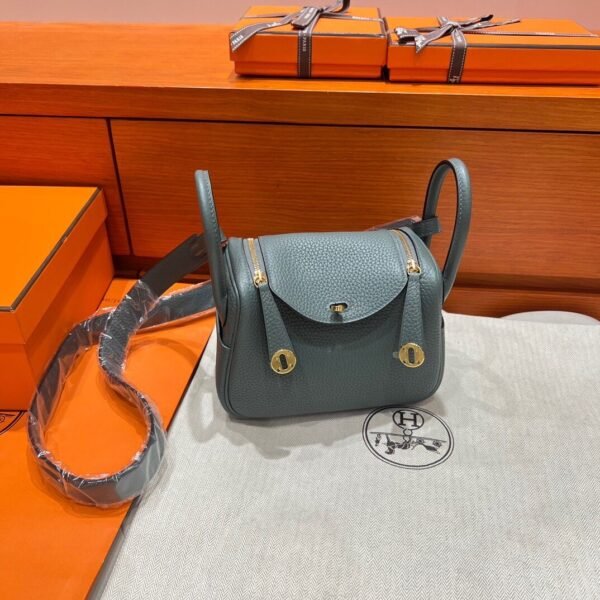 63 Vert amande Mini Lindy 19cm Tc Leather Gold Hardware Full Handmade