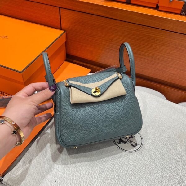 63 Vert amande Mini Lindy 19cm Tc Leather Gold Hardware Full Handmade