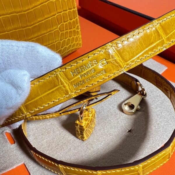 9D Jaune poussin Kelly 25CM Shiny Crocodile Leather Gold Hardware Full Handmade