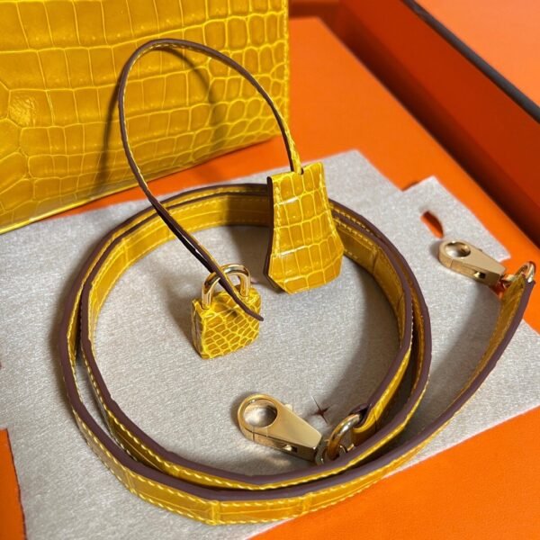 9D Jaune poussin Kelly 25CM Shiny Crocodile Leather Gold Hardware Full Handmade