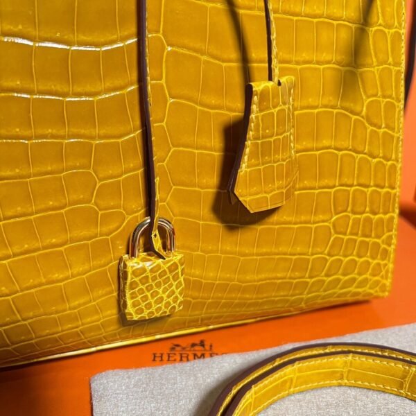 9D Jaune poussin Kelly 25CM Shiny Crocodile Leather Gold Hardware Full Handmade