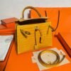 9D Jaune poussin Kelly 25CM Shiny Crocodile Leather Gold Hardware Full Handmade