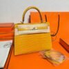 9D Jaune poussin Kelly 25CM Shiny Crocodile Leather Gold Hardware Full Handmade