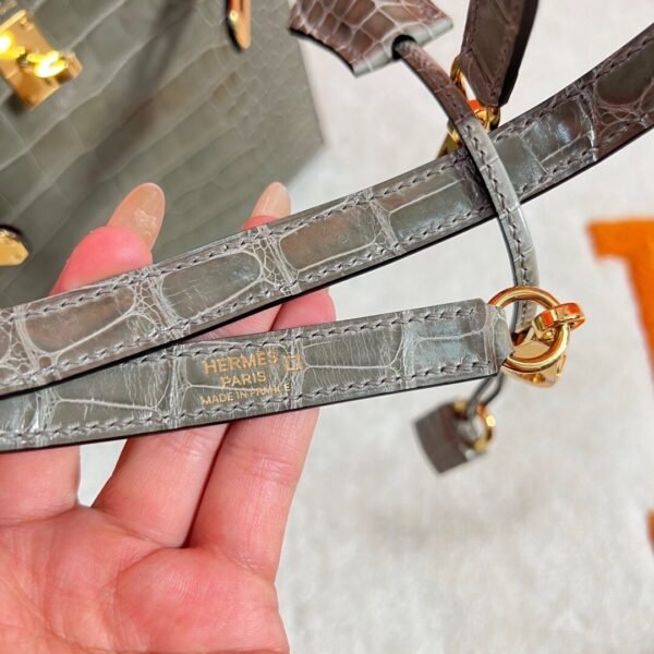 CK81 Gris Tourterelle Kelly 25CM Shiny Alligator Crocodile Leather Gold Hardware Full Handmade