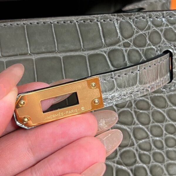 CK81 Gris Tourterelle Kelly 25CM Shiny Alligator Crocodile Leather Gold Hardware Full Handmade