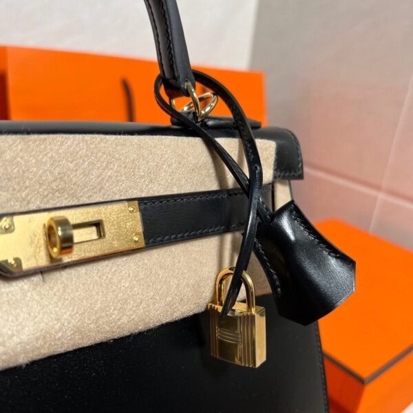 CK89 Black Kelly 28CM Box Leather Gold Hardware Full Handmade
