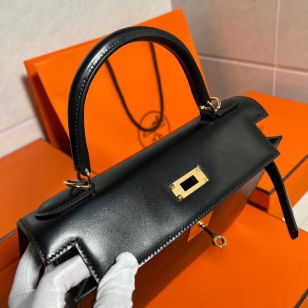 CK89 Black Kelly 28CM Box Leather Gold Hardware Full Handmade