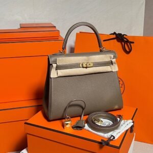 CK18 Etoupe Kelly 25CM Togo Leather Gold Hardware Full Handmade