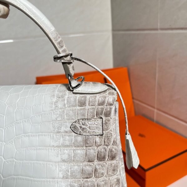 01 Himalanay Kelly 28CM Crocodile Leather Silver Hardware Full Handmade