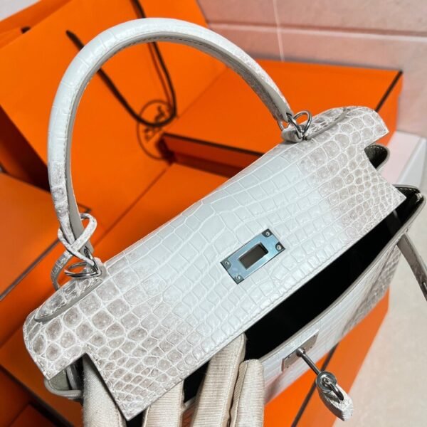 01 Himalanay Kelly 28CM Crocodile Leather Silver Hardware Full Handmade