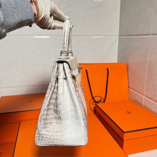 01 Himalanay Kelly 28CM Crocodile Leather Silver Hardware Full Handmade