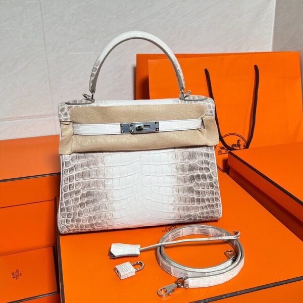 01 Himalanay Kelly 28CM Crocodile Leather Silver Hardware Full Handmade