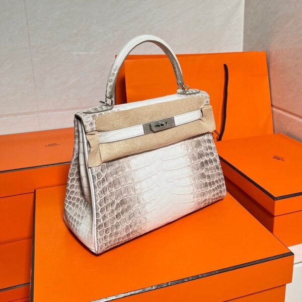 01 Himalanay Kelly 28CM Crocodile Leather Silver Hardware Full Handmade