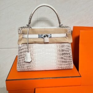 01 Himalanay Kelly 28CM Crocodile Leather Silver Hardware Full Handmade