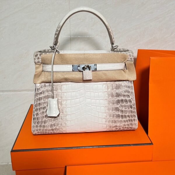 01 Himalanay Kelly 28CM Crocodile Leather Silver Hardware Full Handmade