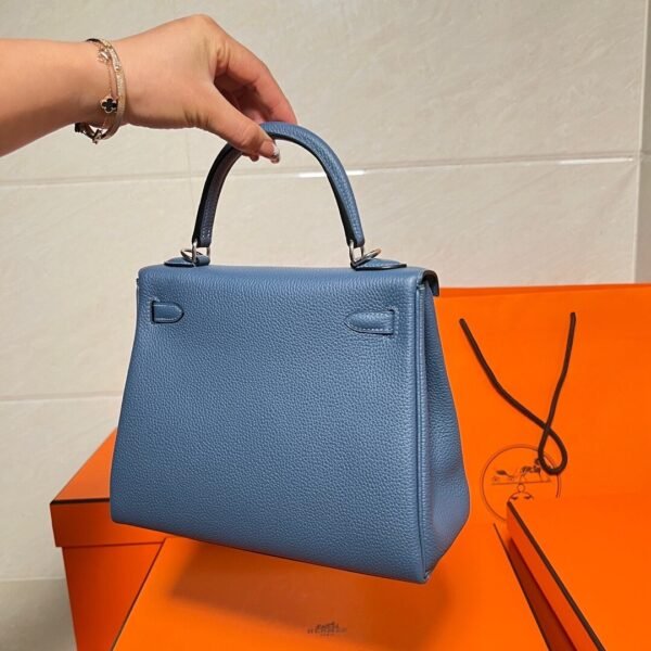 Kelly 25CM Togo Leather R2 Blue Agate Silver Hardware Full Handmade