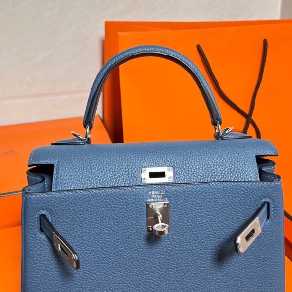 Kelly 25CM Togo Leather R2 Blue Agate Silver Hardware Full Handmade
