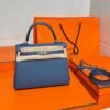 Kelly 25CM Togo Leather R2 Blue Agate Silver Hardware Full Handmade