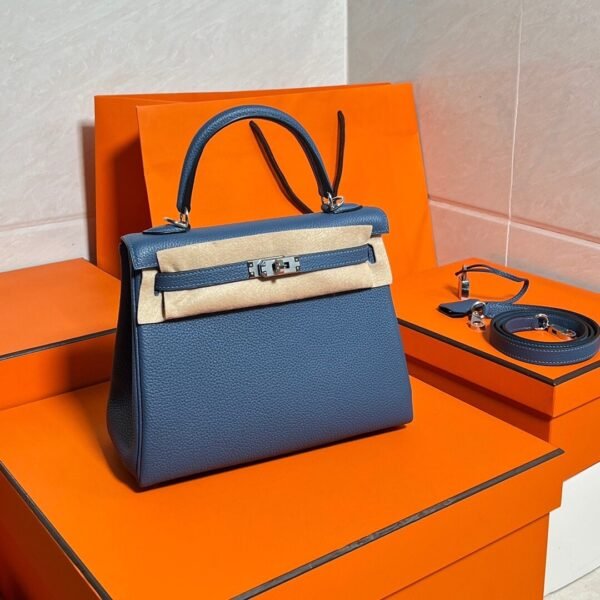 Kelly 25CM Togo Leather R2 Blue Agate Silver Hardware Full Handmade