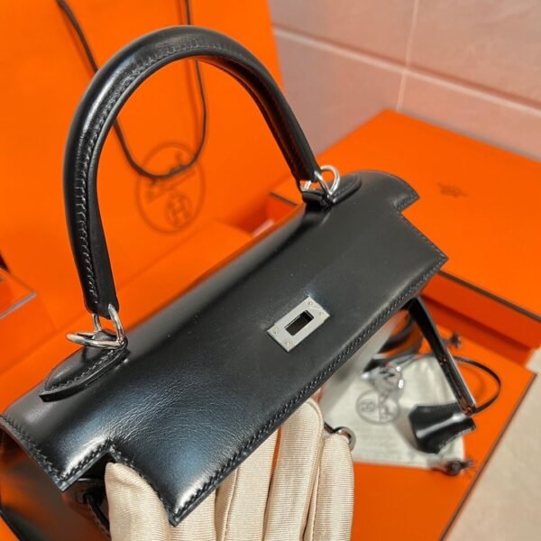 CK89 Black Kelly 25CM Box Leather Silver Hardware Full Handmade