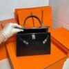 CK89 Black Kelly 25CM Box Leather Silver Hardware Full Handmade