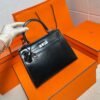 CK89 Black Kelly 25CM Box Leather Silver Hardware Full Handmade