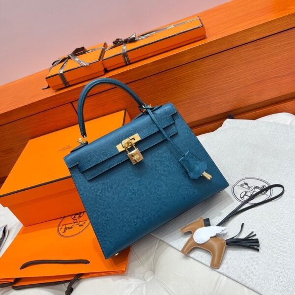 Kelly 25CM Epsom Leather WO Vert Bosphore Gold Hardware Full Handmade