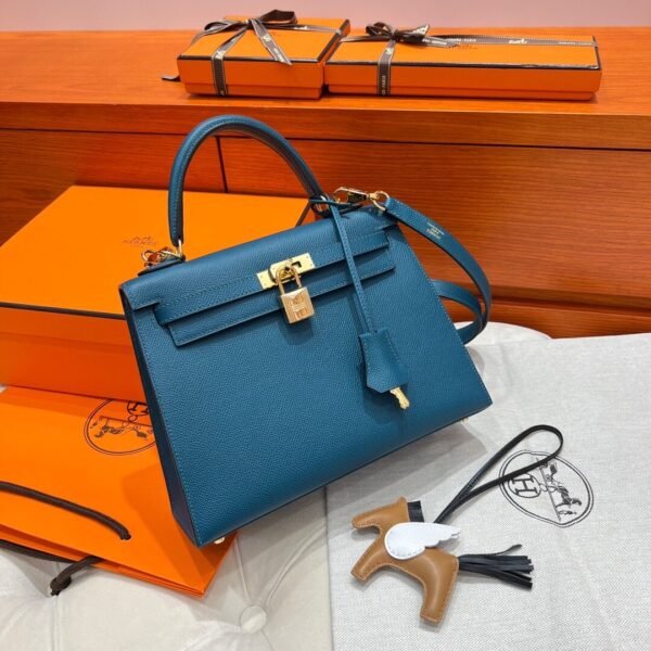 Kelly 25CM Epsom Leather WO Vert Bosphore Gold Hardware Full Handmade