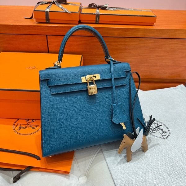 Kelly 25CM Epsom Leather WO Vert Bosphore Gold Hardware Full Handmade