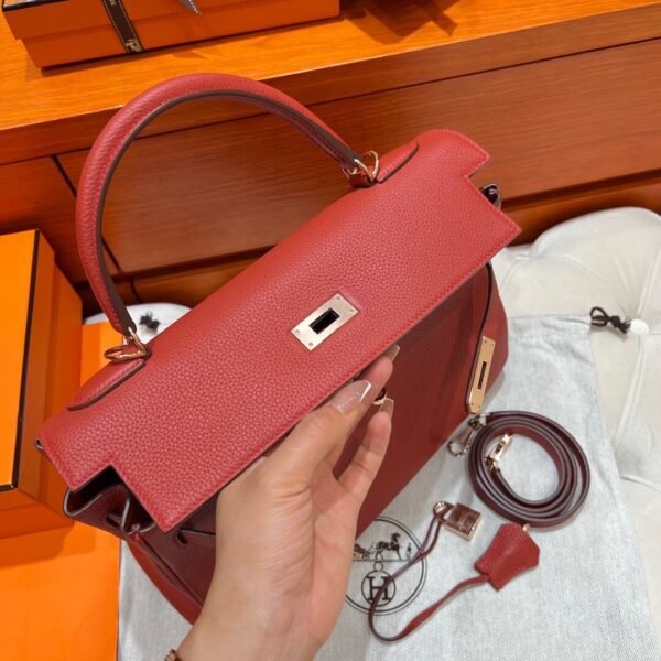Kelly 32CM Togo Leather S5 Rouge Tomate Rose Gold Hardware