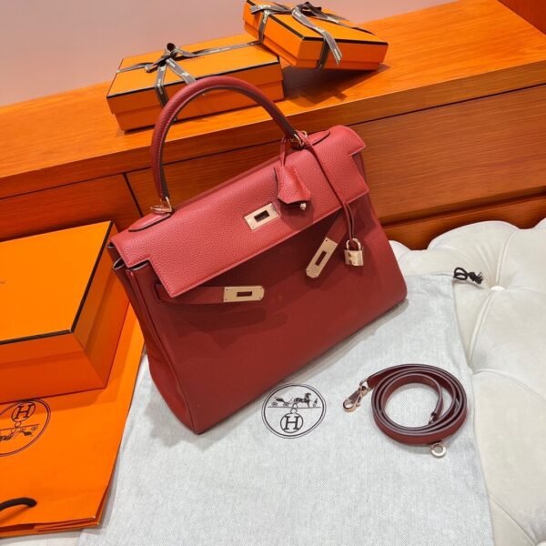Kelly 32CM Togo Leather S5 Rouge Tomate Rose Gold Hardware