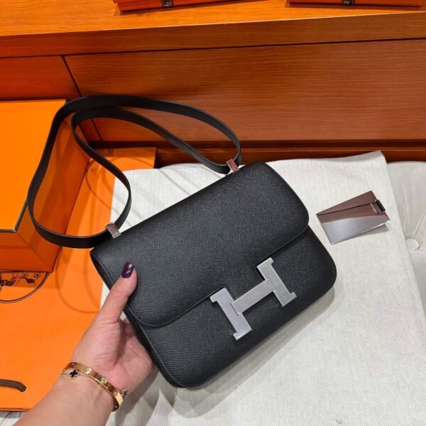CK89 Black Constance 24CM 1-18 Mirror M Epsom Leather Silver Hardware Full Handmade