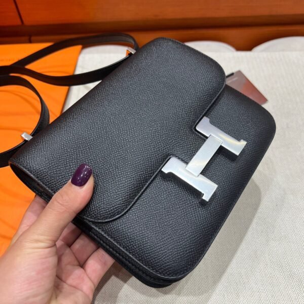 CK89 Black Constance 19CM 1-18 Mirror M Epsom Leather Silver Hardware Full Handmade