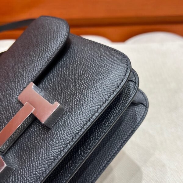 CK89 Black Constance 19CM 1-18 Mirror M Epsom Leather Silver Hardware Full Handmade
