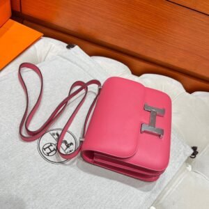 U5 Rose Lipstick Constance 19CM Swift Leather Silver Hardware Full Handmade